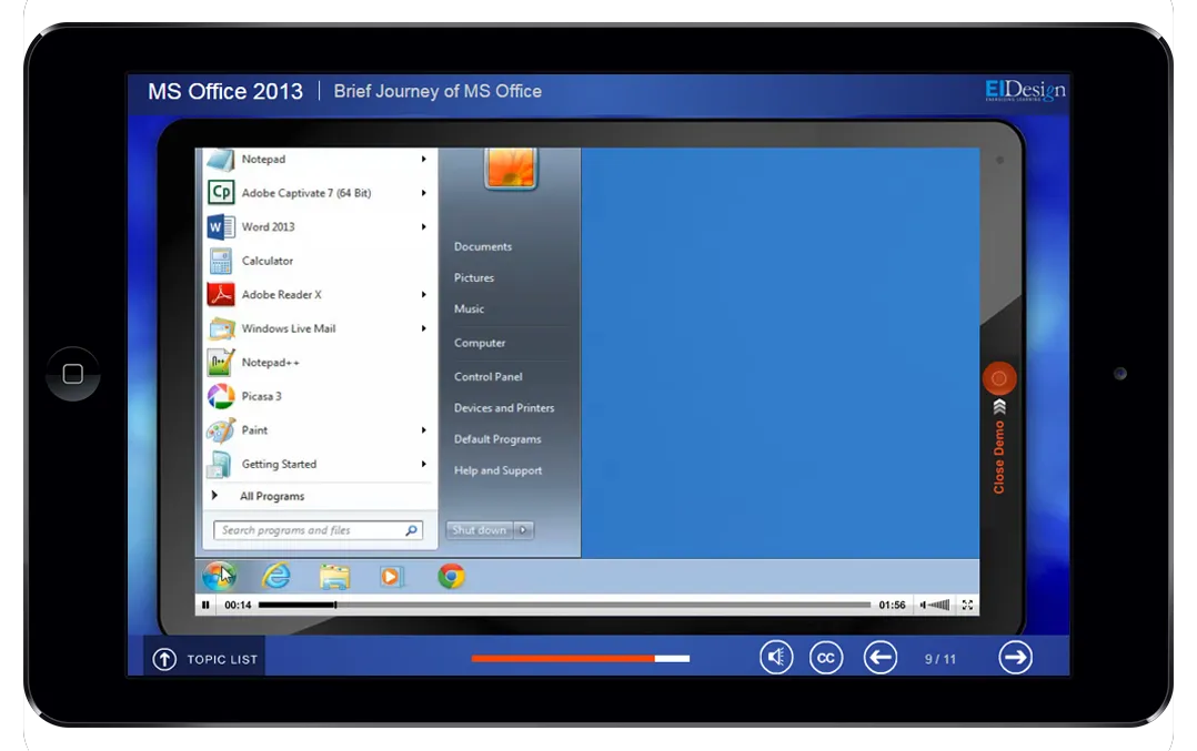 EI Mobile Learning Strategy Application Simulation