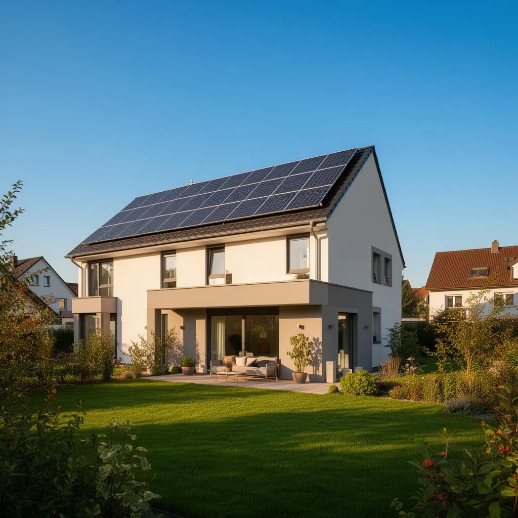 Einfamilienhaus mit Photovoltaikanlage auf dem Dach