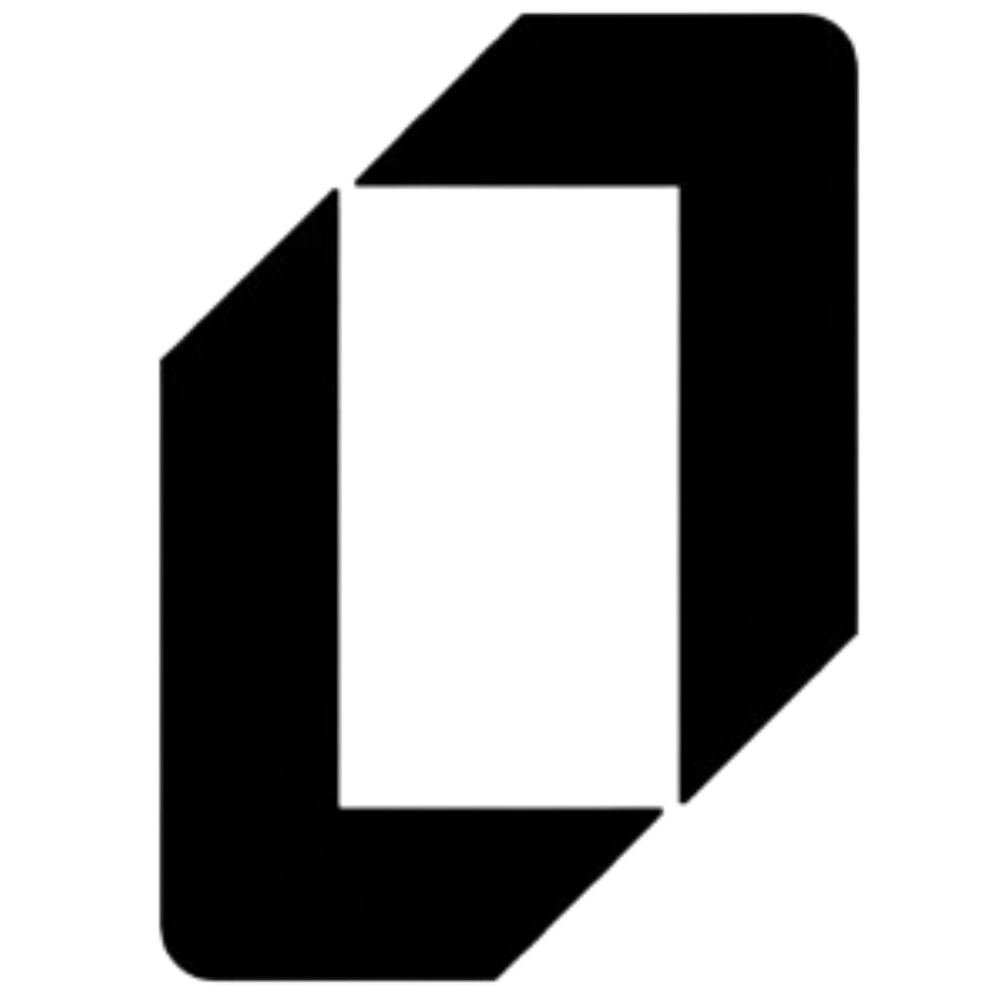 Black Microsoft Office logo with two interlocking hexagonal shapes forming a stylized letter O.