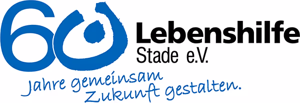 Logo mit der Zahl 60 und dem Text Lebenshilfe Stade e.V. sowie dem Slogan Jahre gemeinsam Zukunft gestalten.