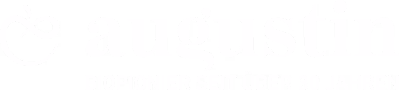 Logo von Augustin mit Text „Biopionier seit über 30 Jahren“.