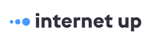 Internet Up logo with blue dot design and black lowercase text.
