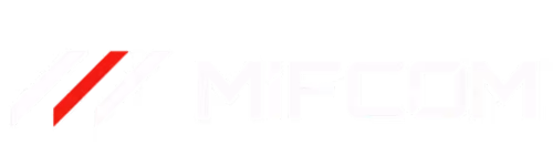 MIFCOM company logo with stylized red and white slanted stripes.