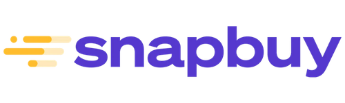 Snapbuy logo with stylized orange speed lines and blue text.