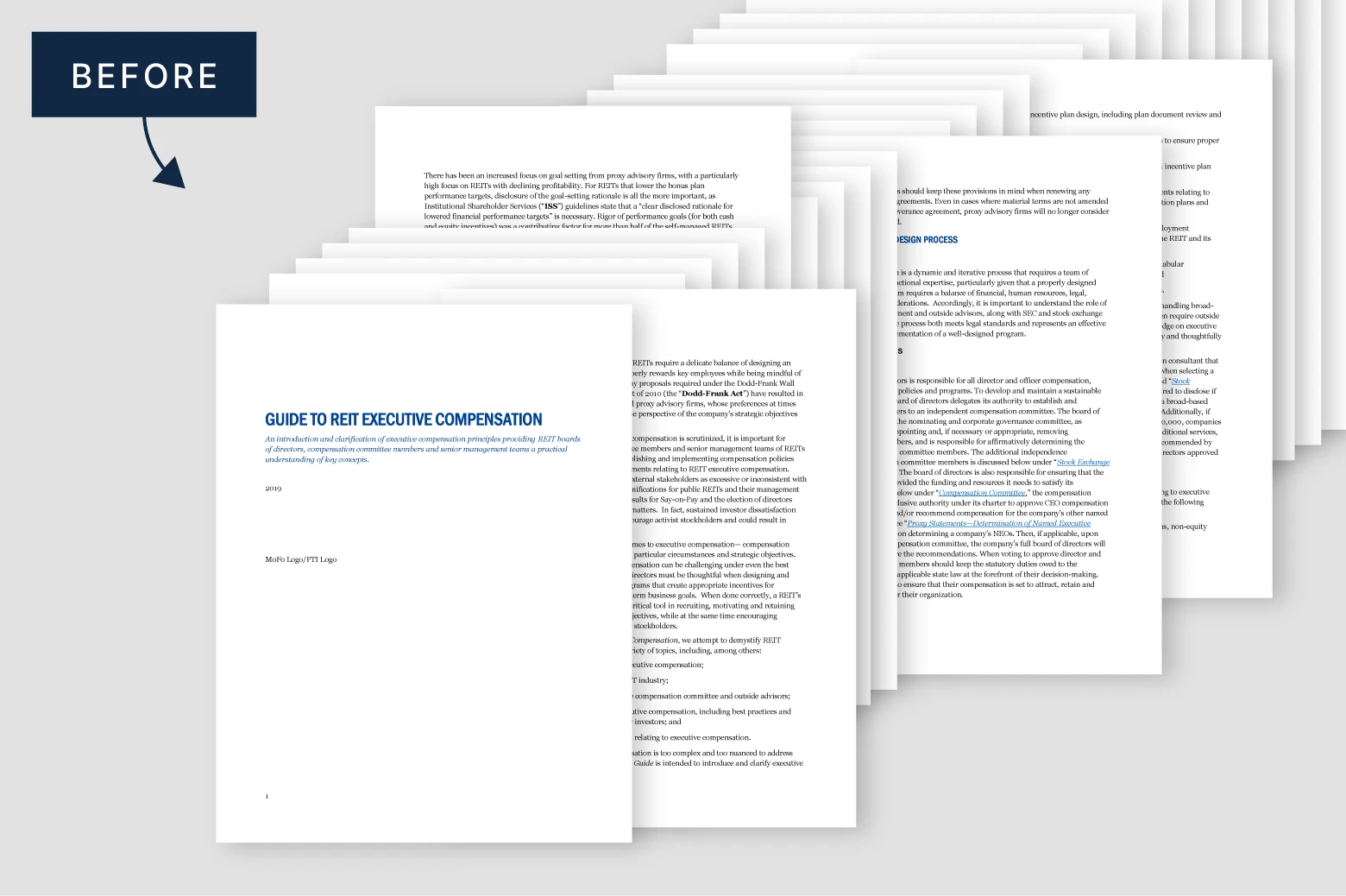Unstructured executive compensation report content shown before being organized into a clear visual format