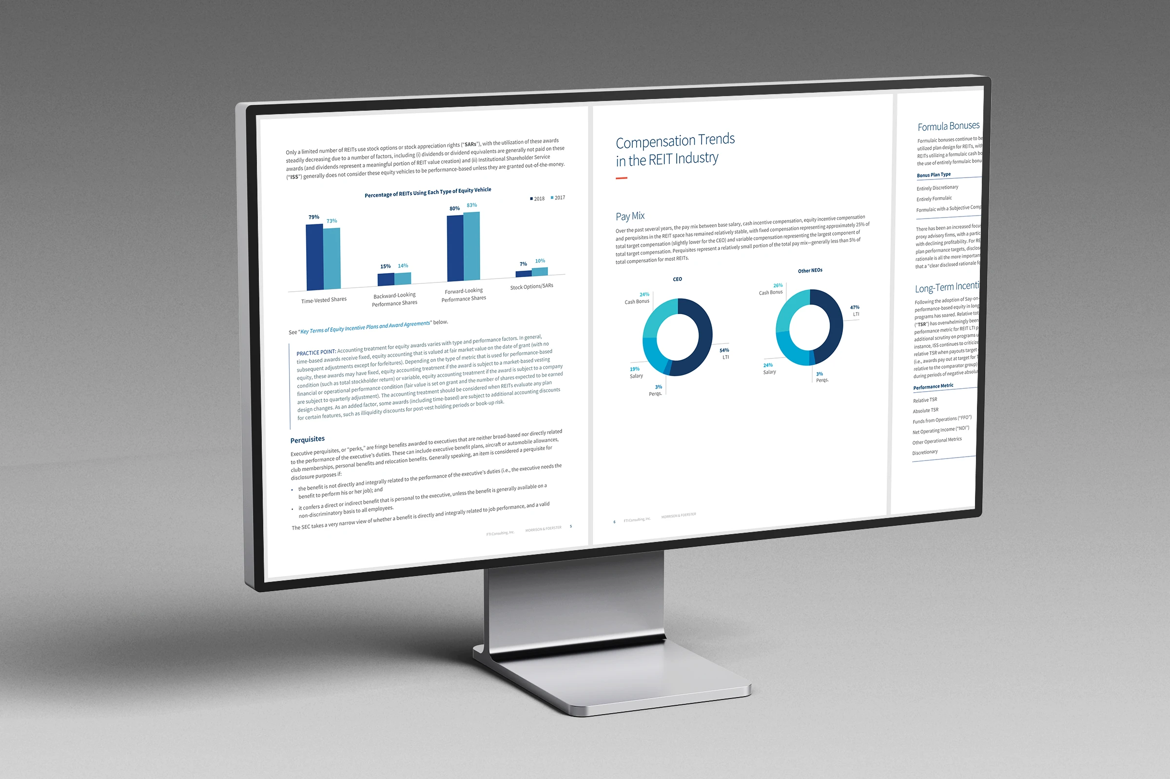 Structured presentation of executive compensation trends using charts and visual data