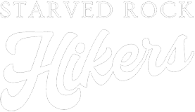 Logo with text 'Starved Rock Hikers' in white script and serif fonts.