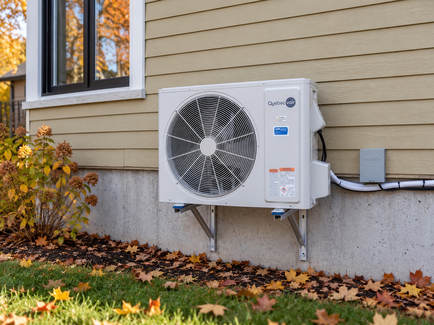 Thermopompe Québec Vair sur une maison en automne