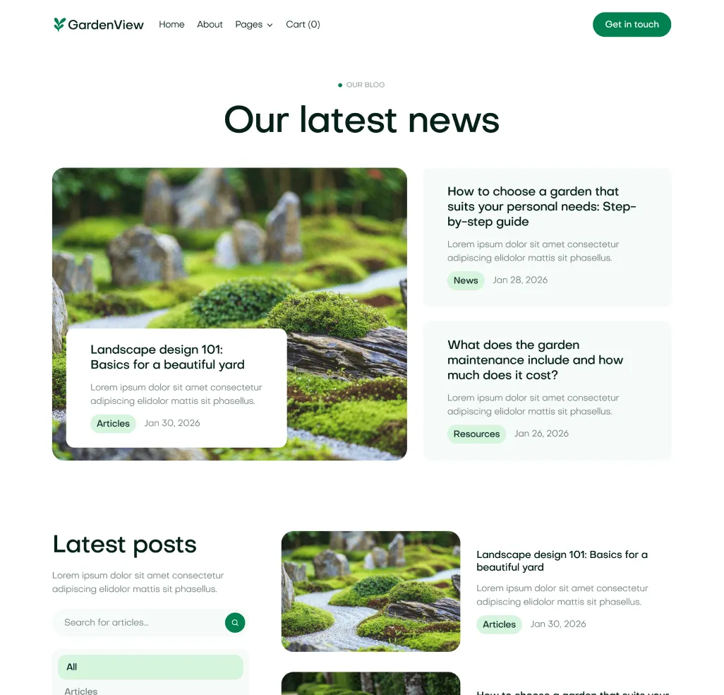 GardenView - Blog V2 Top Page - Landscaper Webflow Template | BRIX Templates