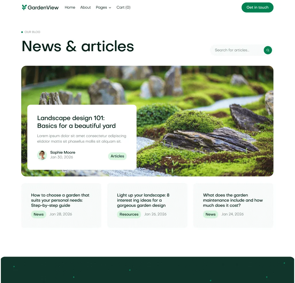 GardenView - Blog V1 Top Page - Landscaper Webflow Template | BRIX Templates