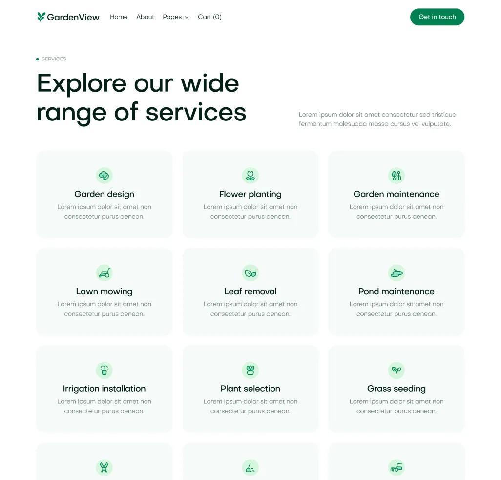 GardenView - Services Top Page - Landscaper Webflow Template | BRIX Templates