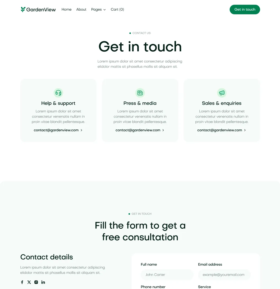 GardenView - Contact V3 Page - Landscaper Webflow Template | BRIX Templates