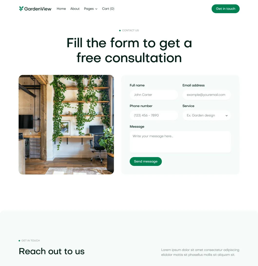 GardenView - Contact V1 Page - Landscaper Webflow Template | BRIX Templates