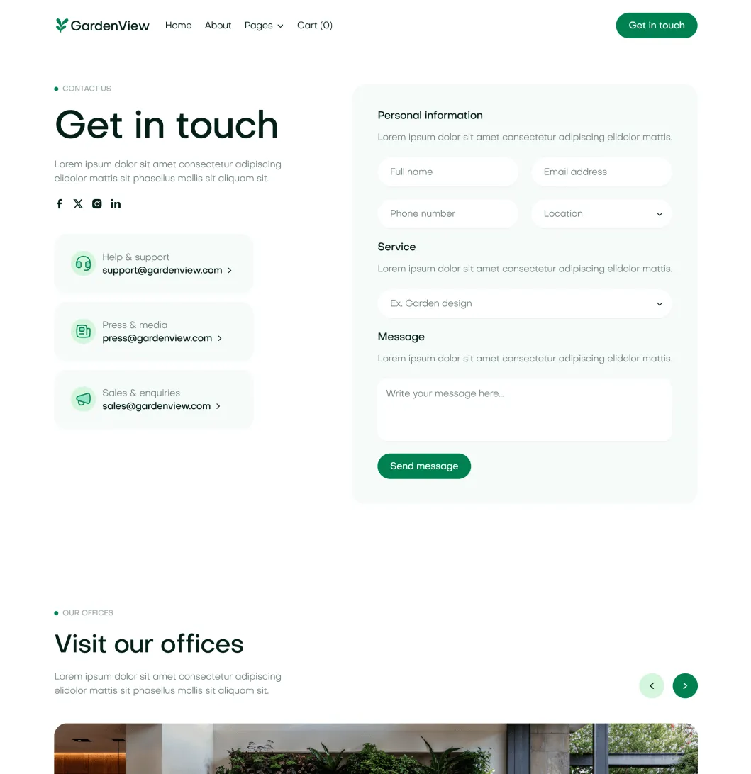 GardenView - Contact V2 Page - Landscaper Webflow Template | BRIX Templates
