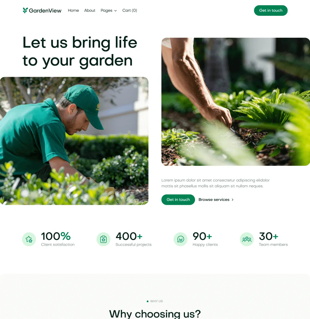 GardenView - Home V2 Page - Landscaper Webflow Template | BRIX Templates