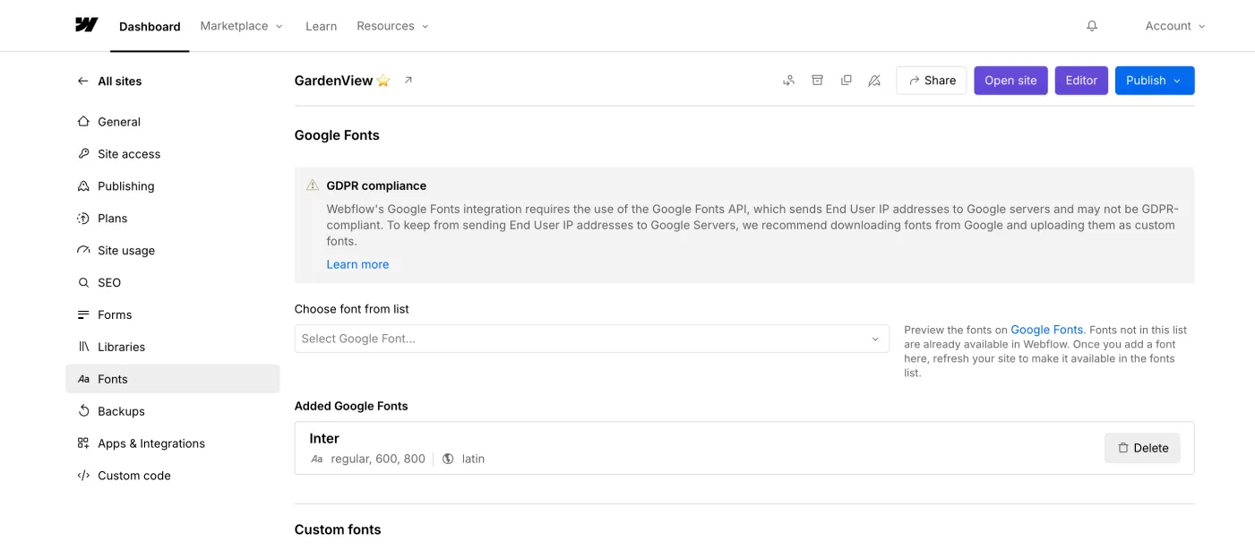 Custom Fonts - GardenView Webflow Template | BRIX Templates