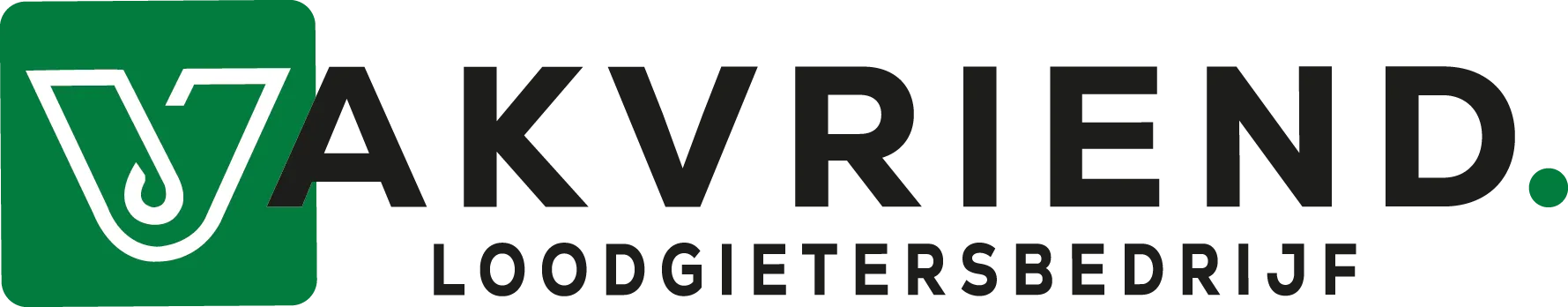 Logo van Vakvriend loodgietersbedrijf met een groene vierkante achtergrond en een witte visvormige haak links.