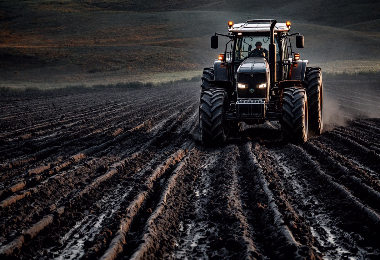 image of a tractor plowing a field