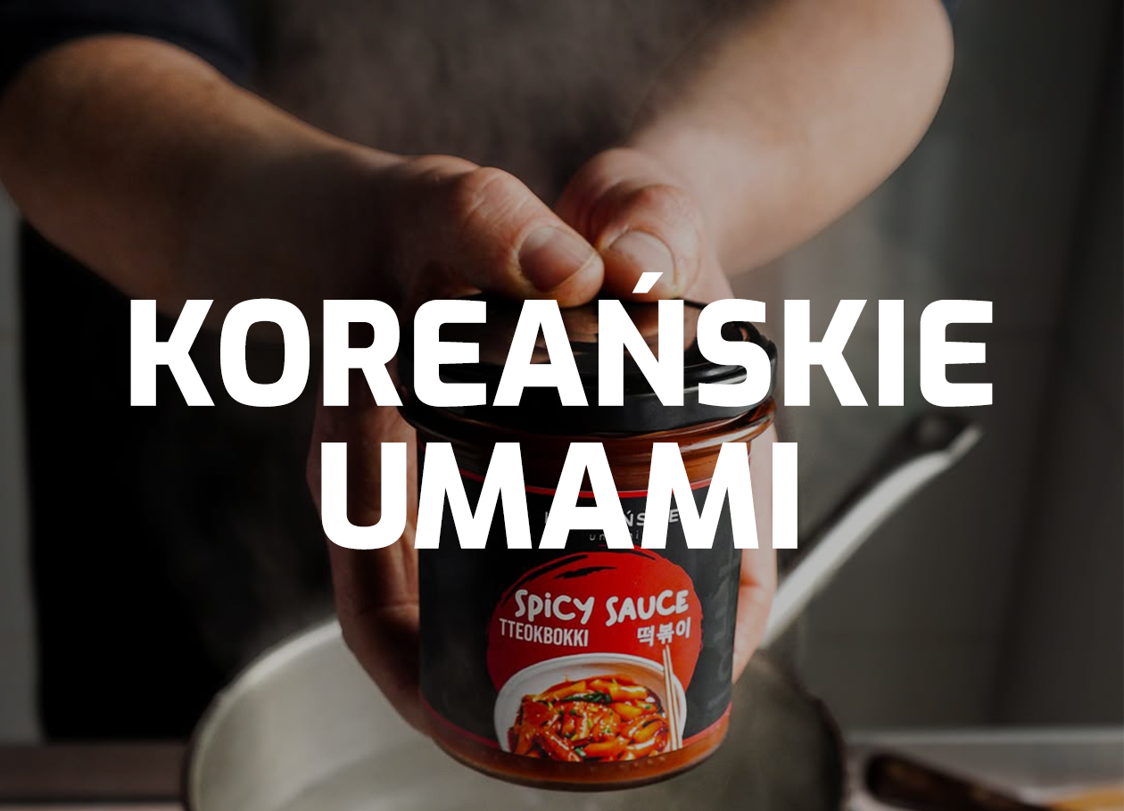 Hands holding a jar of spicy sauce labeled 'Tteokbokki' over a steaming pot.