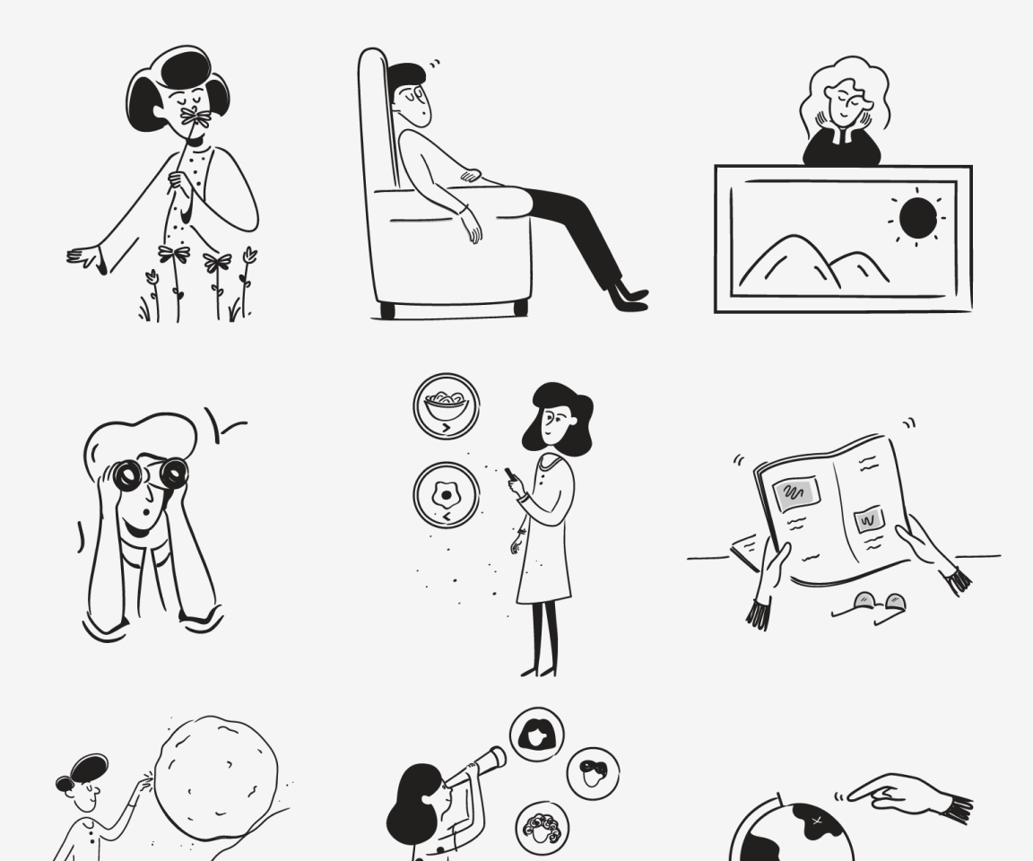 Illustration of a several Notion Style illustrations