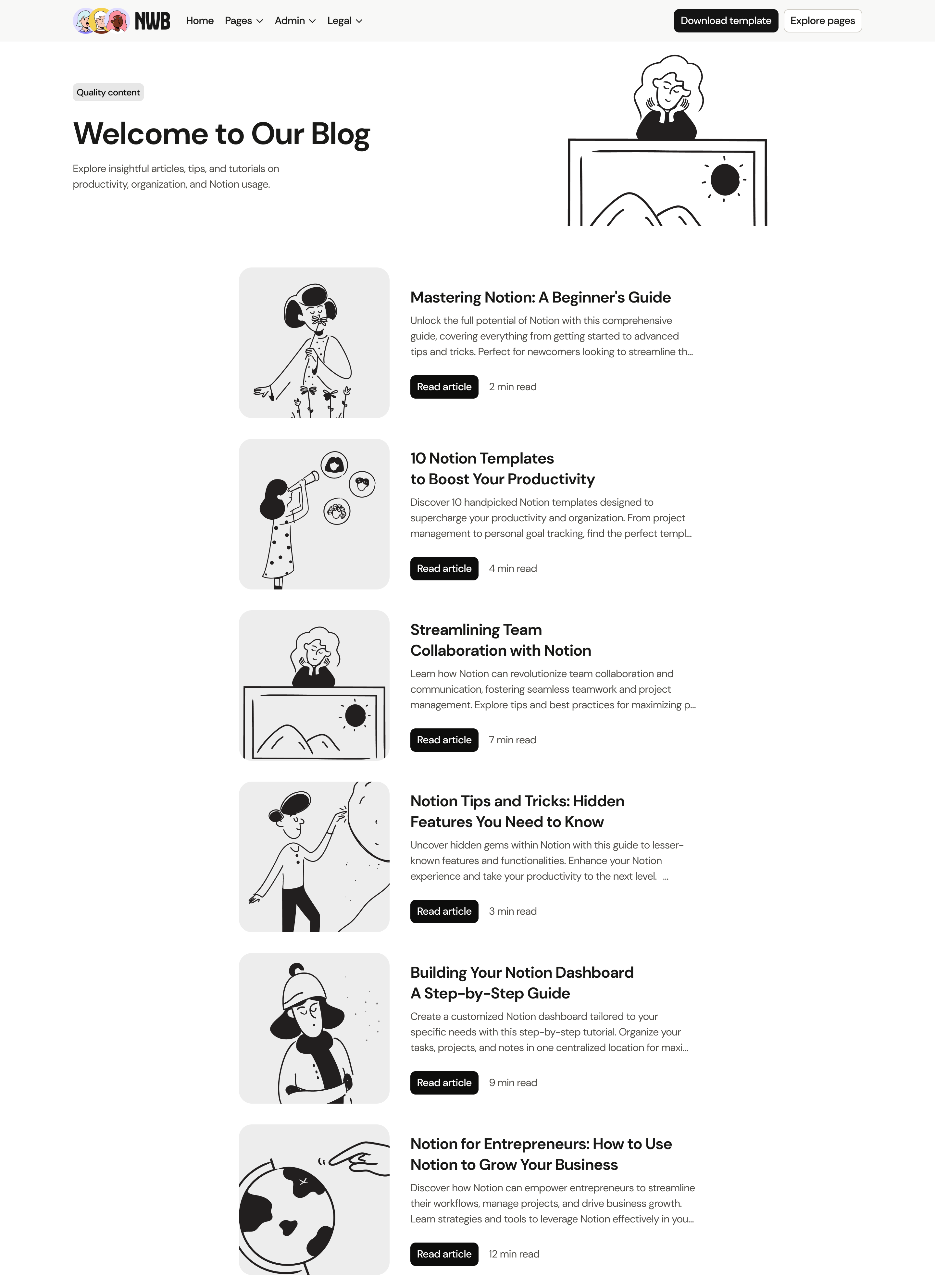 A screenshot of the blog page