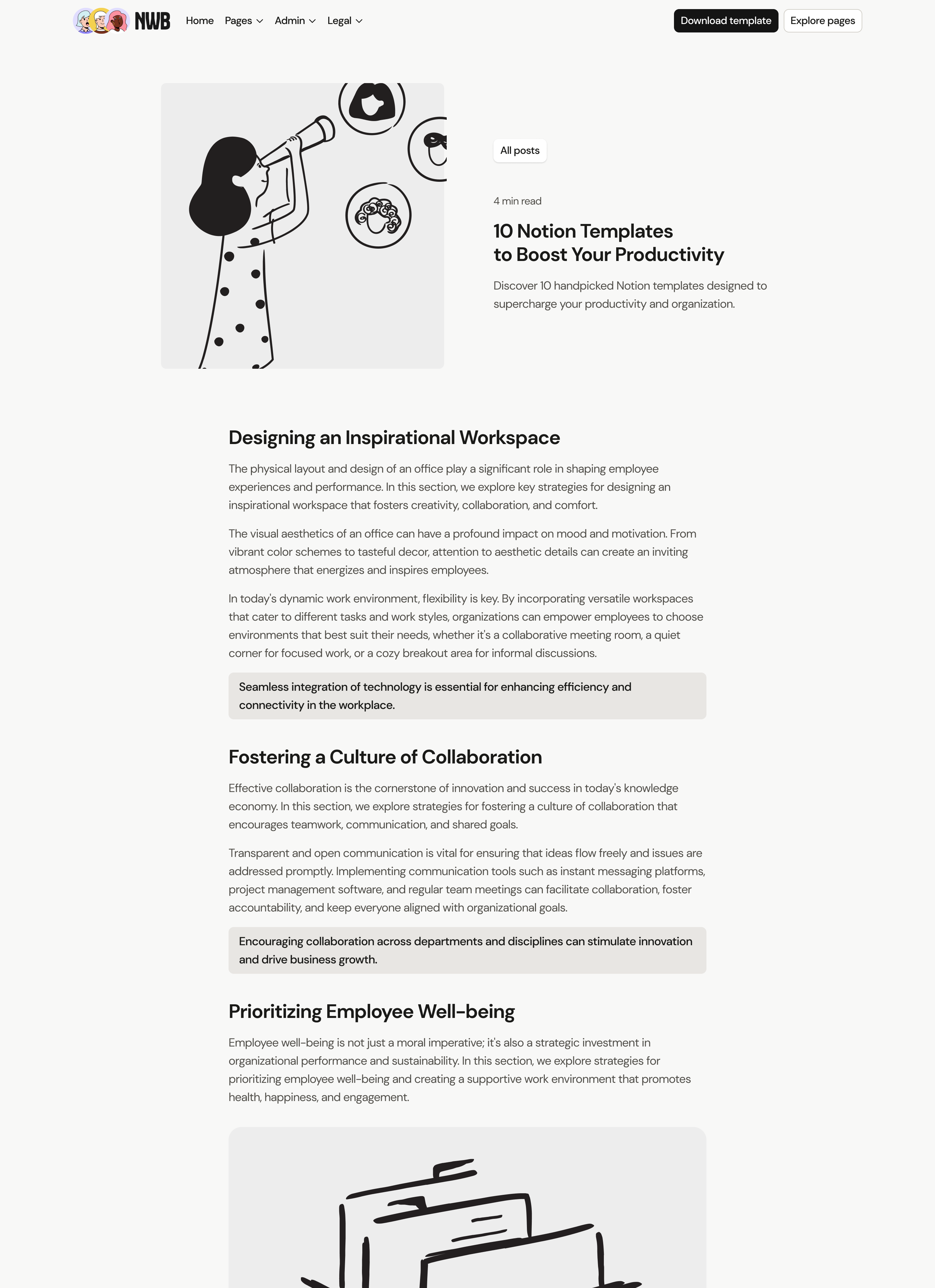 A screenshot of the blog page