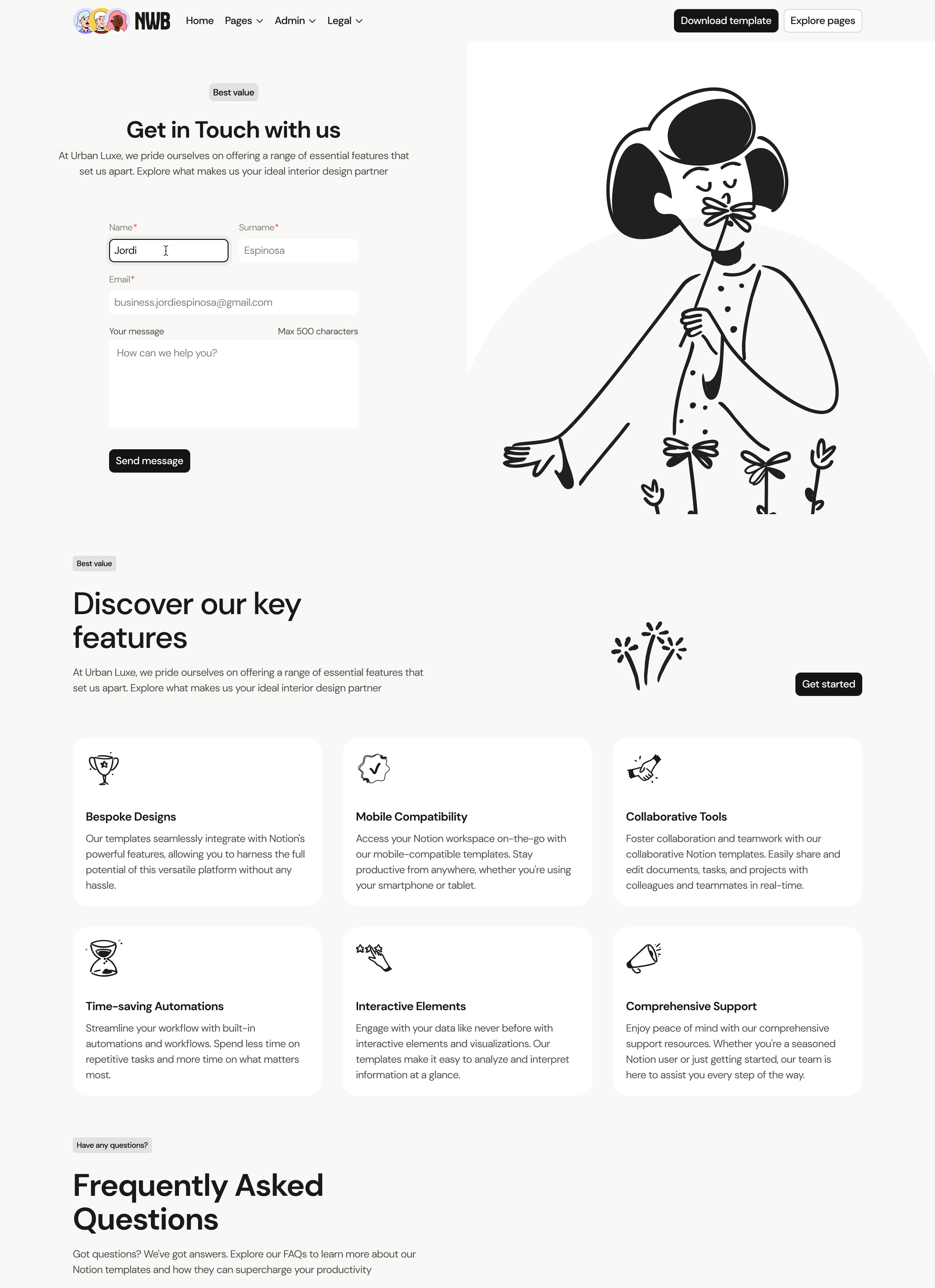 A screenshot of the contact page