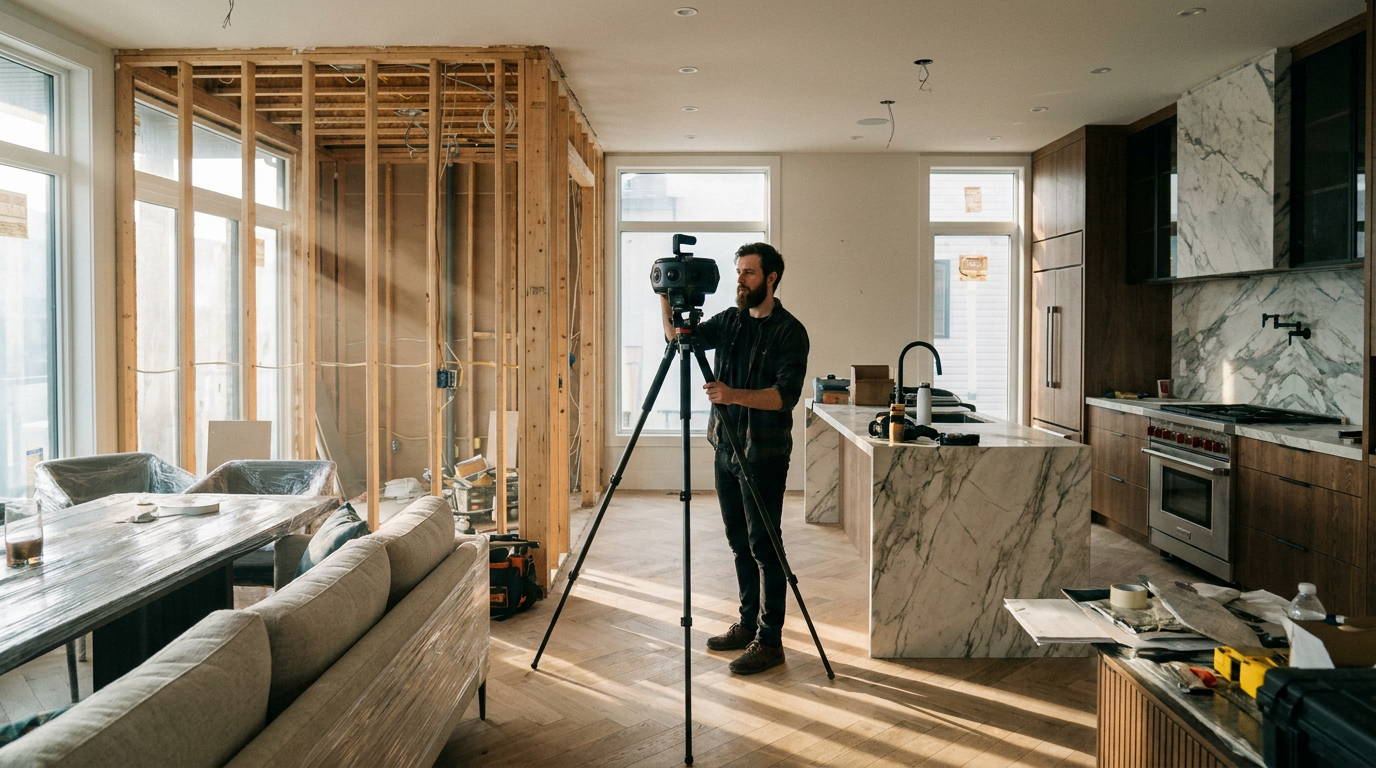 Man setting up a 360 degree camera.