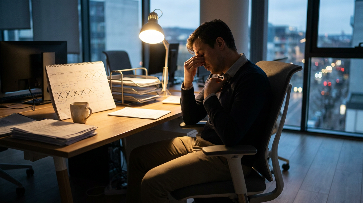 Workspace professional feeling stressed due to time constraints.