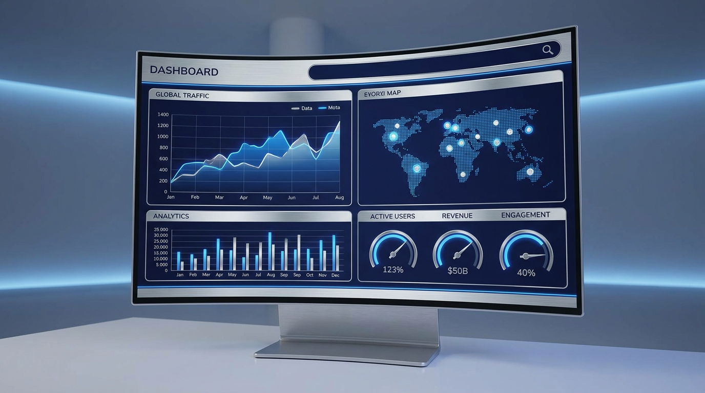 Analytics displayed on a monitor.