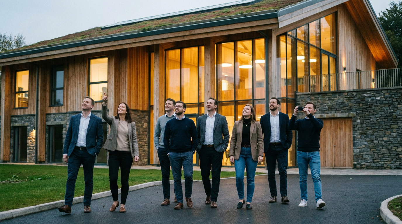 Architecture team walking on a finished site.