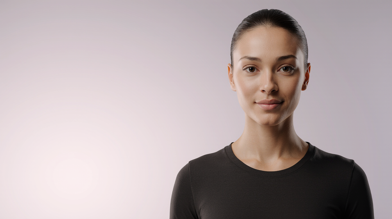 Female avatar with plain background.