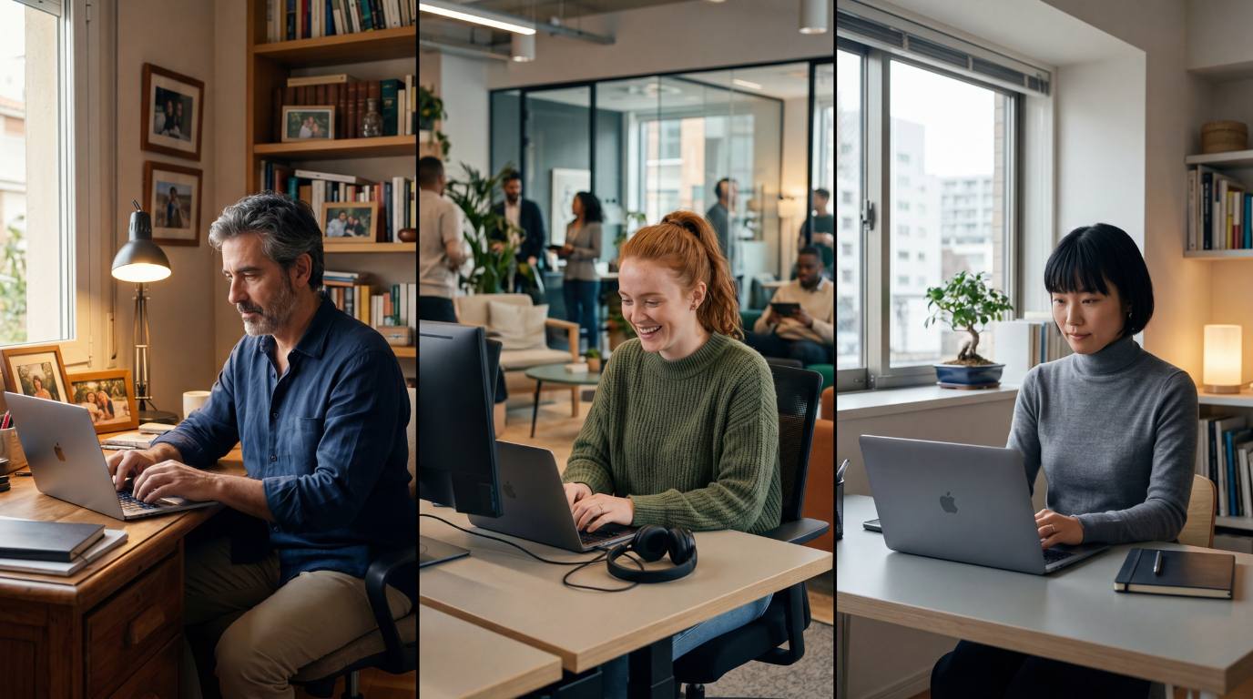3 International Workers in Split Screen
