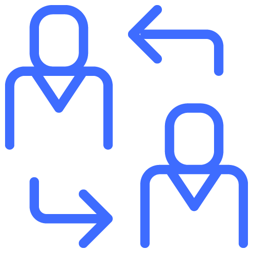 Icon depicting two people connected by bi-directional arrows indicating exchange or interaction.