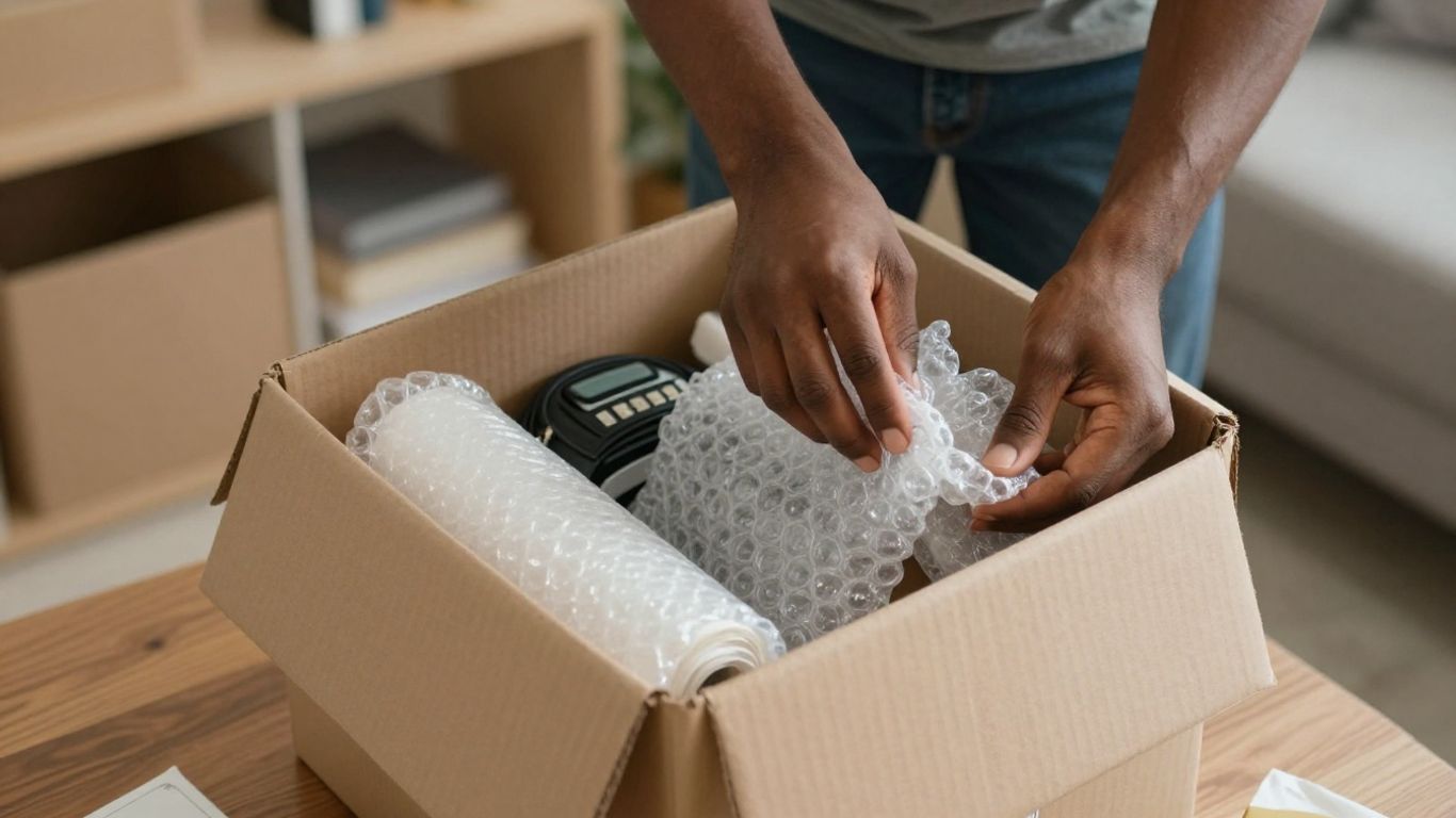 Person packt Kartons für Umzug oder Lagerung.