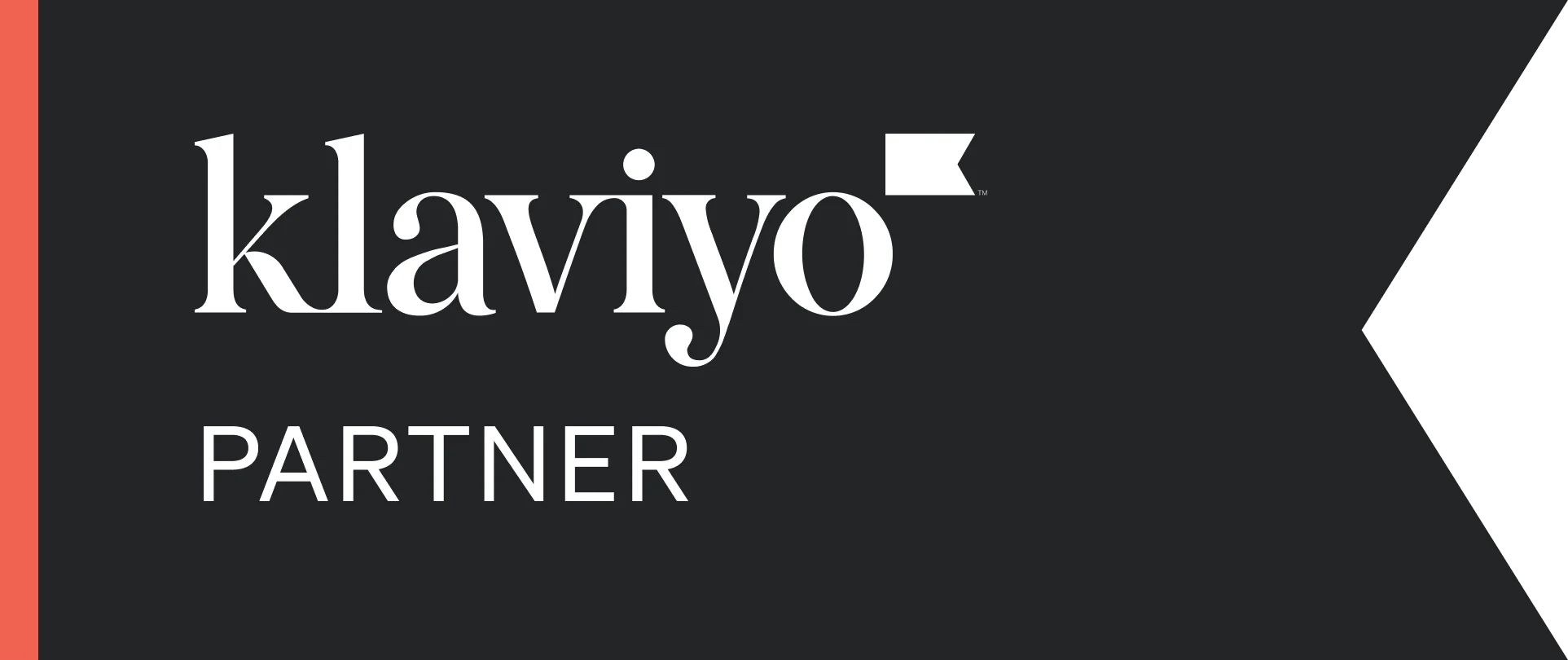 Klaviyo Partner logo with white text on a dark background and a small flag icon.