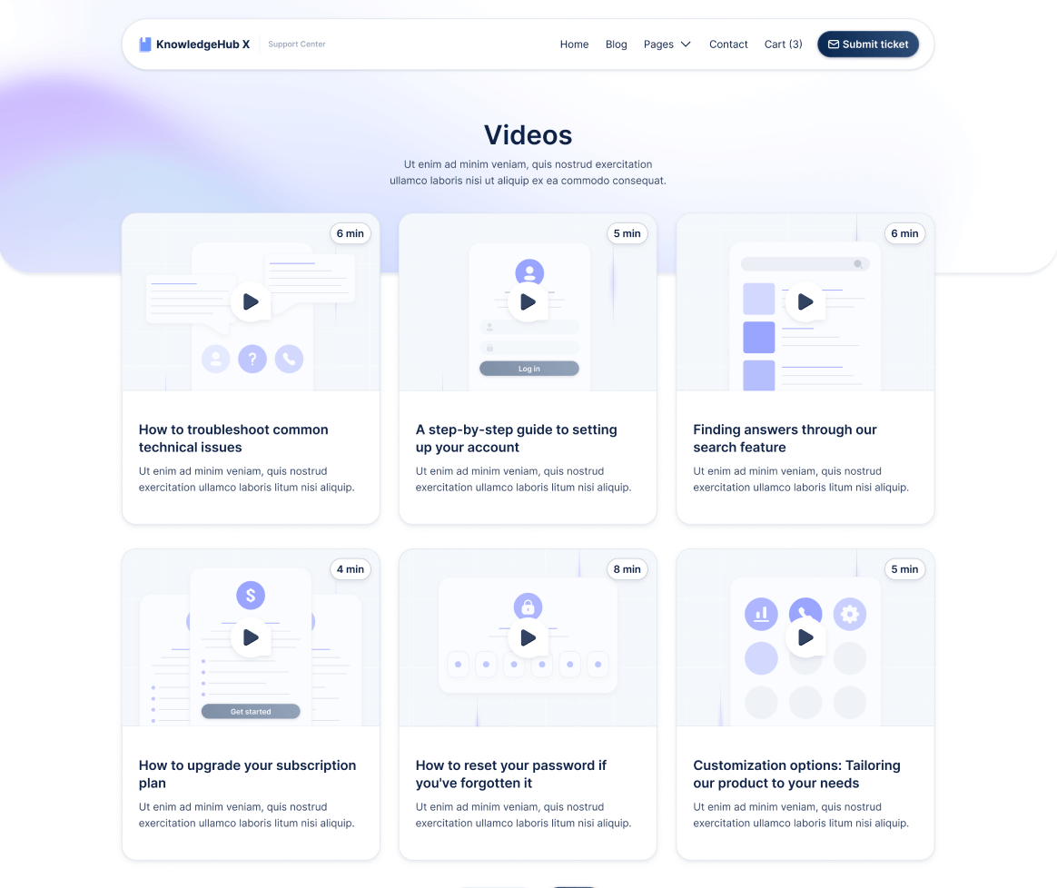 KnowledgeHub X - Videos V1 Page - Help Center Webflow Template
