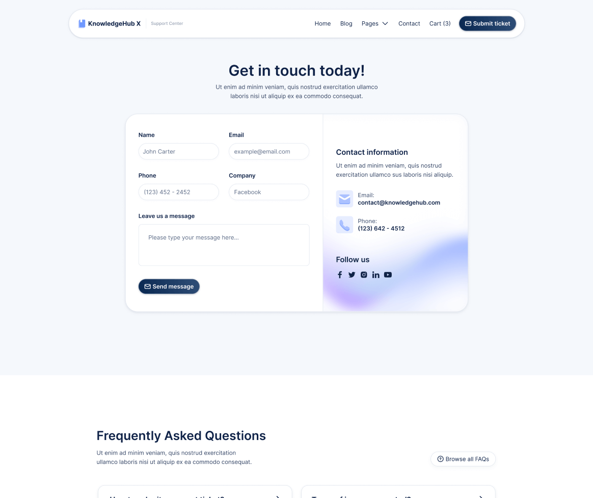 KnowledgeHub X - Contact V3 Page - Help Center Webflow Template
