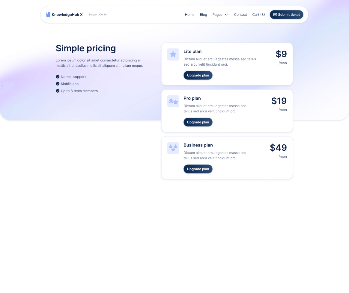 KnowledgeHub X - Pricing Page - Help Center Webflow Template