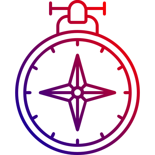 Gradient line icon of a compass with cardinal direction points.