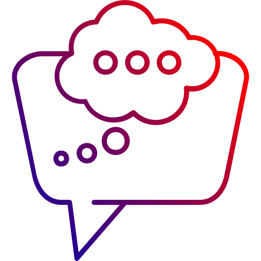 Outline of a light bulb with a gradient color transitioning from purple to red.