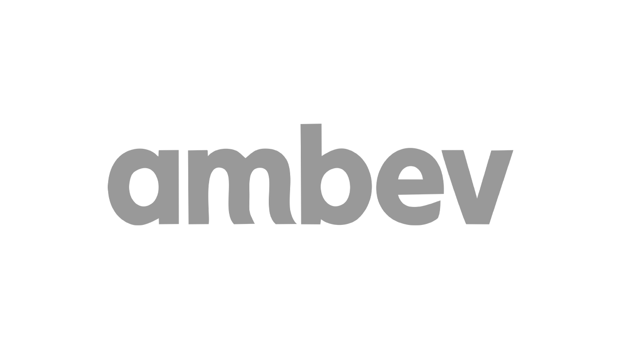 Logotipo da Ambev em texto minúsculo cinza sobre fundo branco.