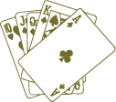 Four playing cards fanned out with the ace of clubs facing forward.