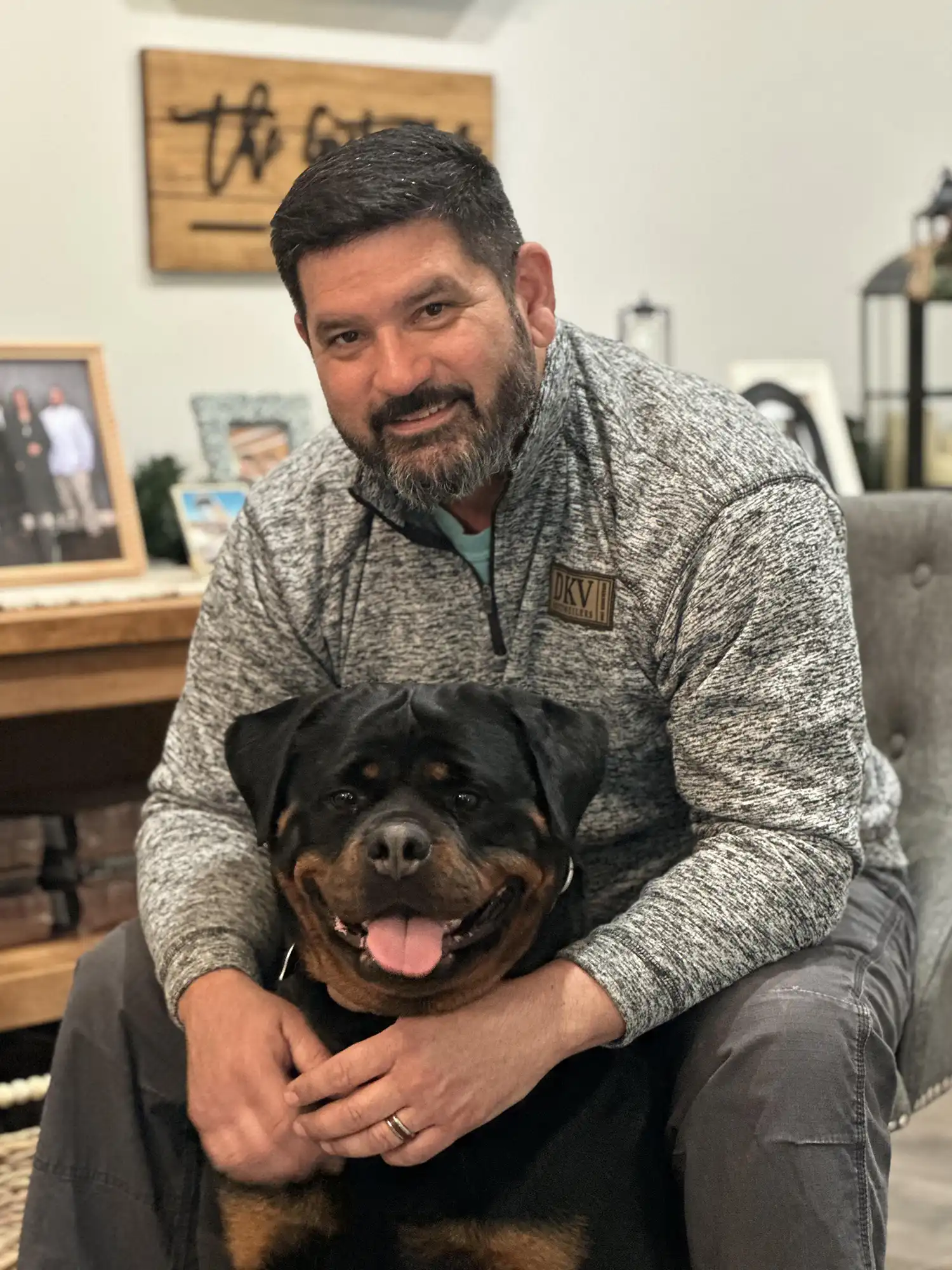 Angel Gutierrez with powerful female German Rottweiler demonstrating structure and stability
