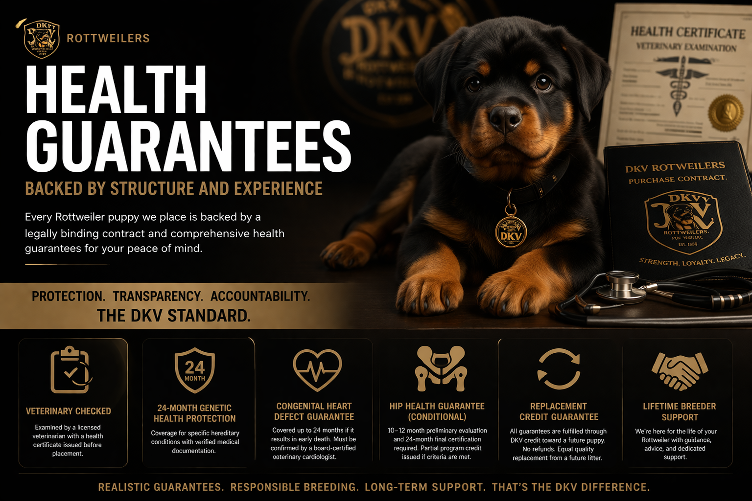 one image of an adult DKV Rottweiler male standing sideways showing correct breed structure at a dog show