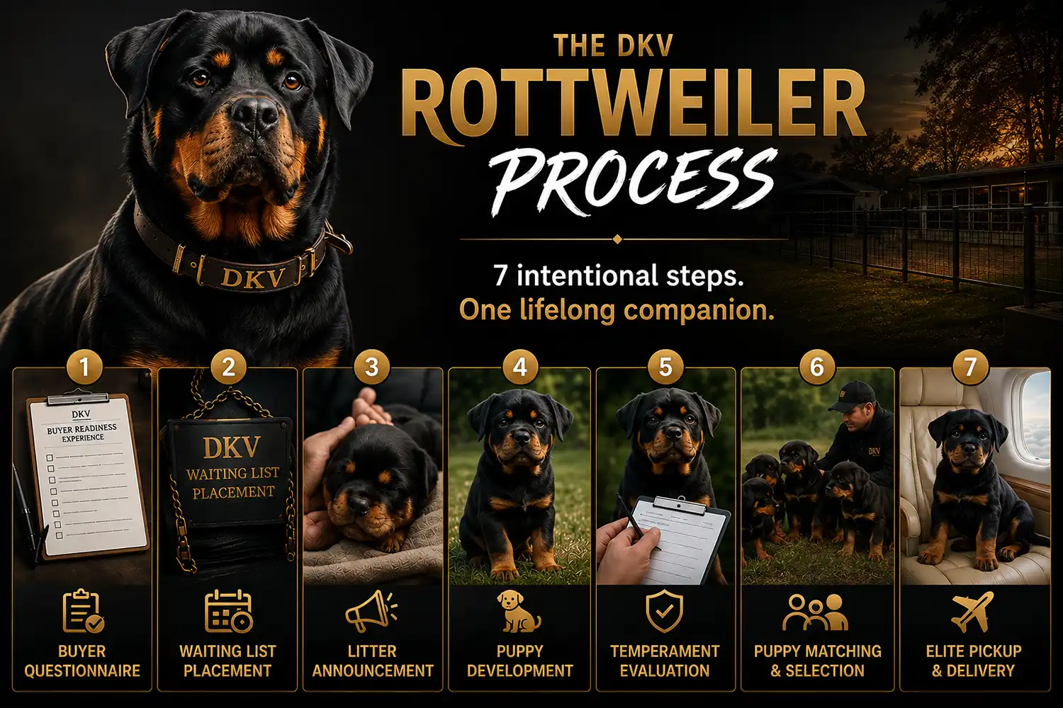 Adult male Rottweiler demonstrating correct structure and breed standard balance from DKV Rottweilers breeding program