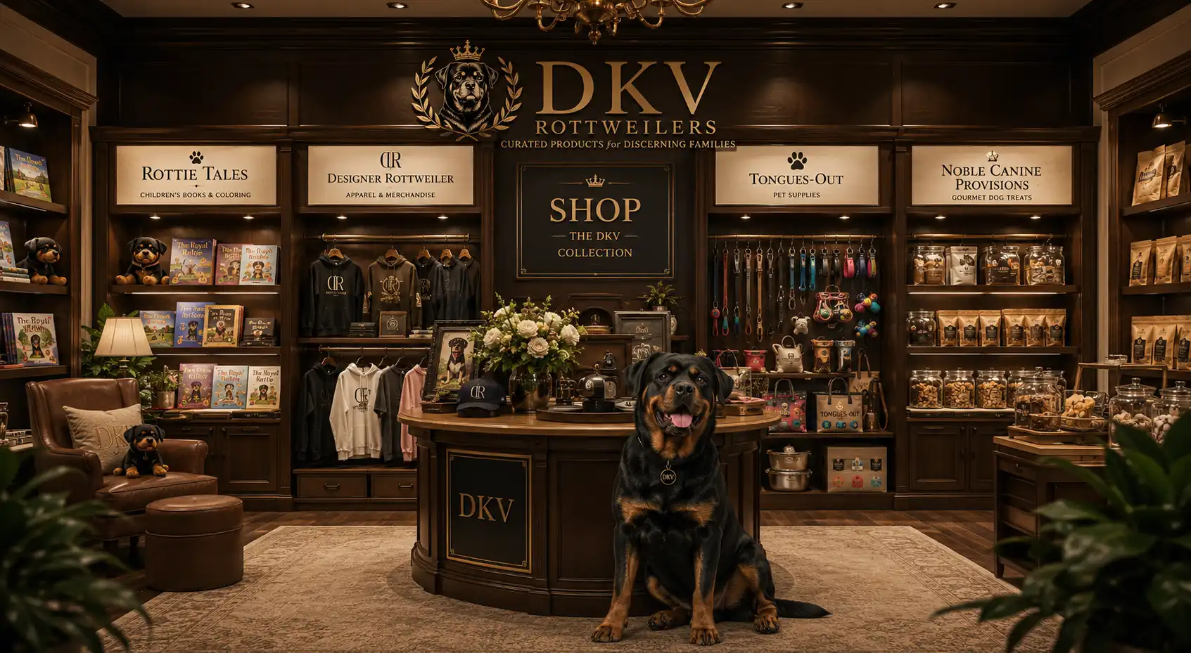 DKV Shop featuring premium Rottweiler products, luxury Rottweiler apparel, healthy dog treats, puppy supplies, and exclusive DKV collections for Rottweiler owners