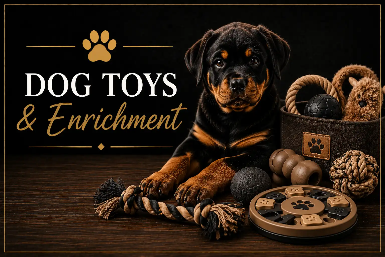 Best dog toys for Rottweiler puppies including enrichment toys, puzzle toys, chew toys and interactive training toys recommended by DKV Rottweilers