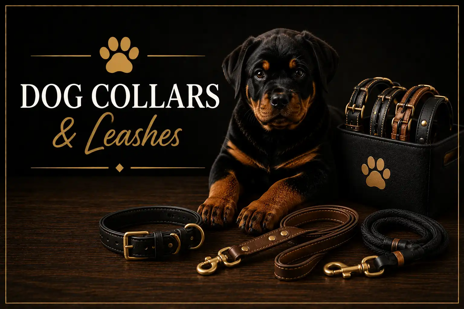 Rottweiler collars, leather leashes, GPS collars, harnesses and walking gear recommended by DKV Rottweilers for large breed dogs