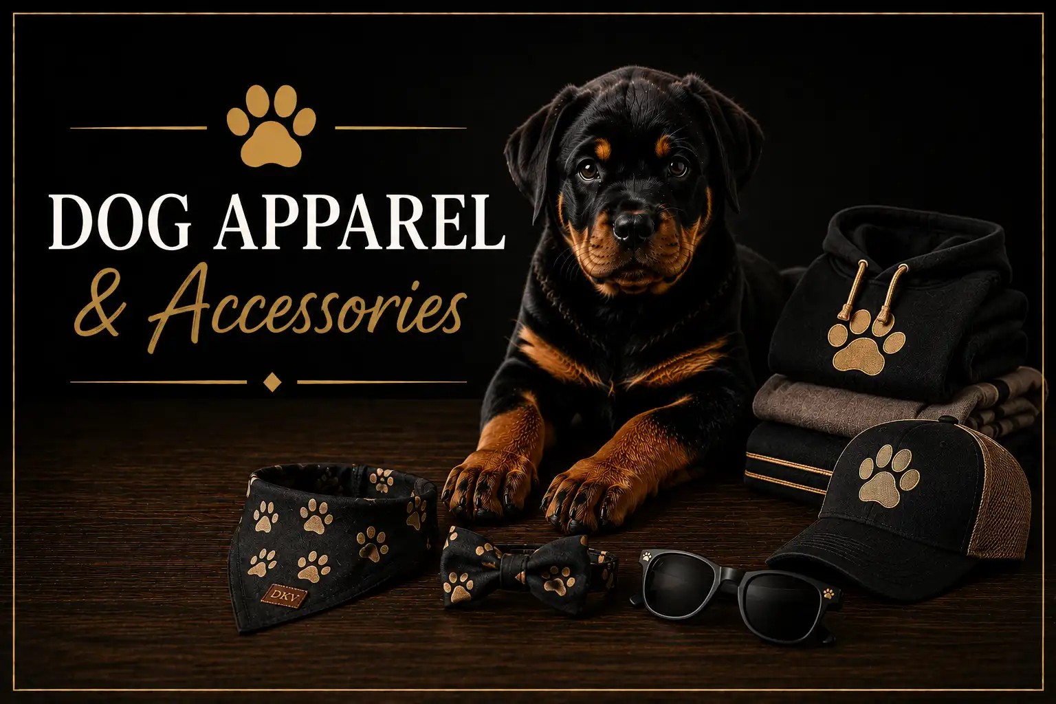 Dog apparel, bandanas, clothing and Rottweiler accessories including recommended products for large breed dogs from DKV Rottweilers